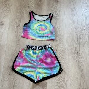 Colorful Girls Tie-Dye Top and Shorts Set Sz. 8